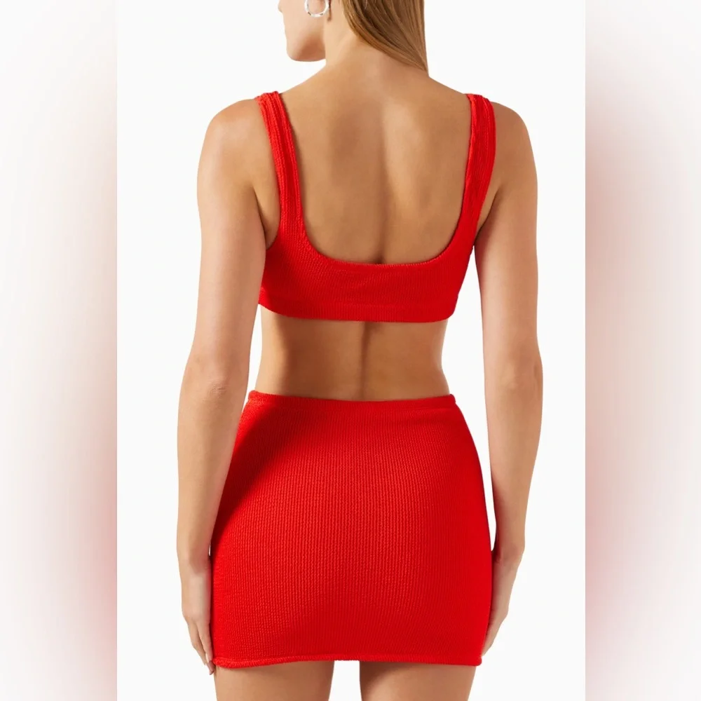 NEW! Good American Always Fits Bright Poppy Stretchy Textured Mini Skirt Size 0